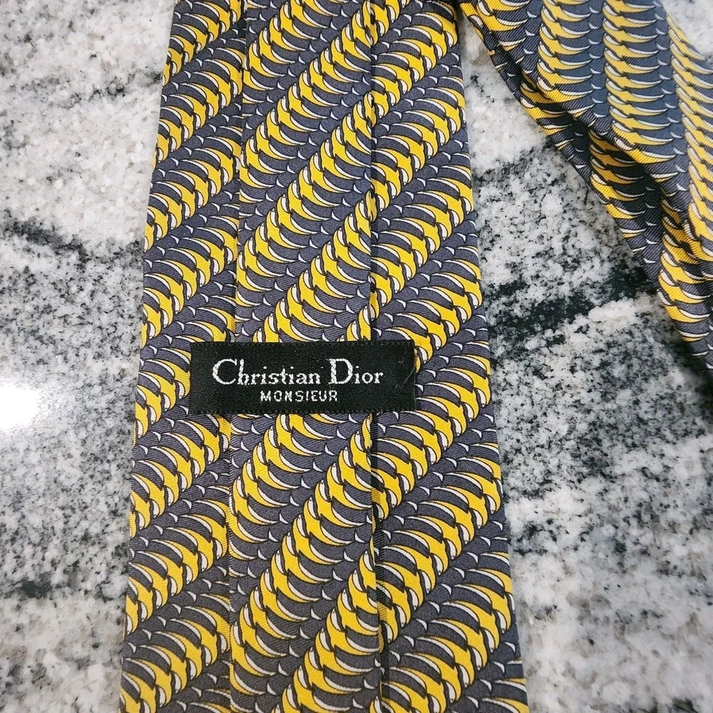 CHRISTIAN DIOR TIE BUNDLE OF 2 SILK USA MONSIEUR YELLOW BLUE PATTERNS DESIGNER